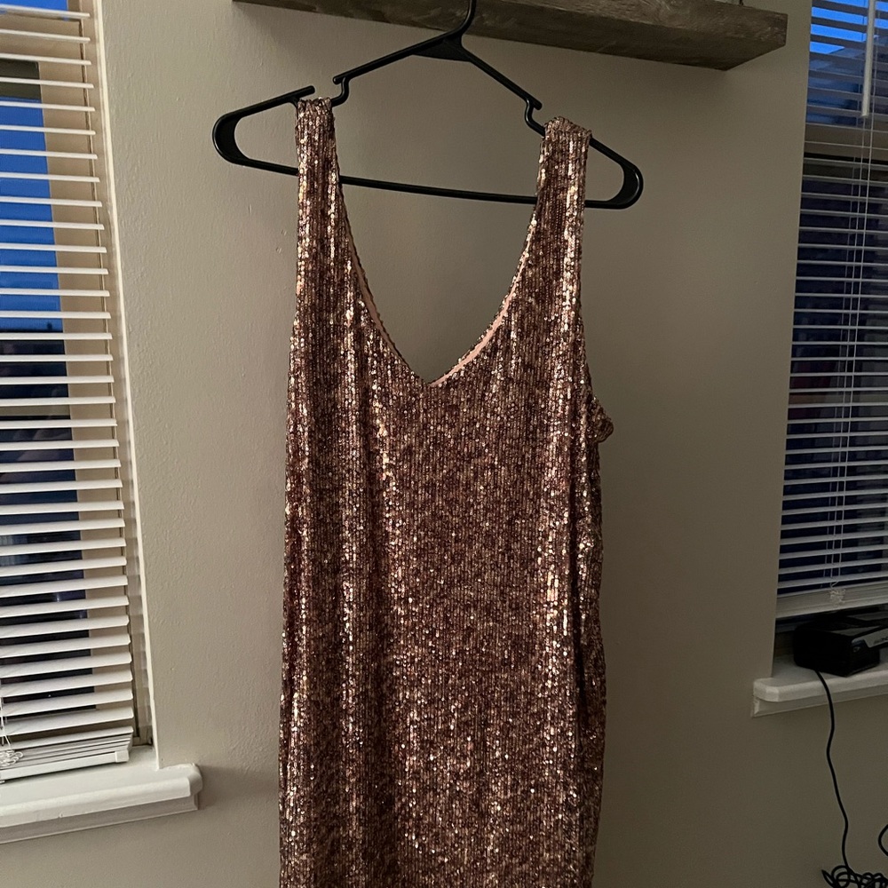 Gold sequin mini dress